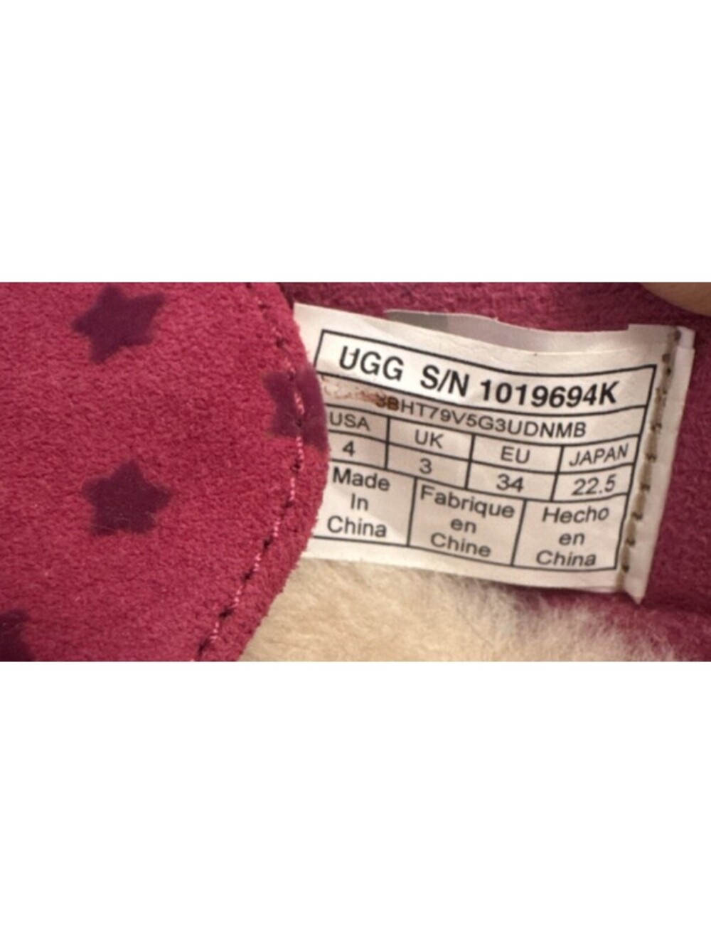 UGG Red Suede Star Pattern Women's Moccasin Slippers US 4 UK 3 EU 34 - Picture 4 of 4